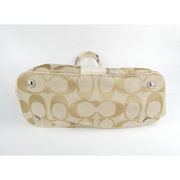 Coach Signature Light Khaki Chalk Canvas Leather Tote Shoulder Bag F19190 - Picture 6 of 16